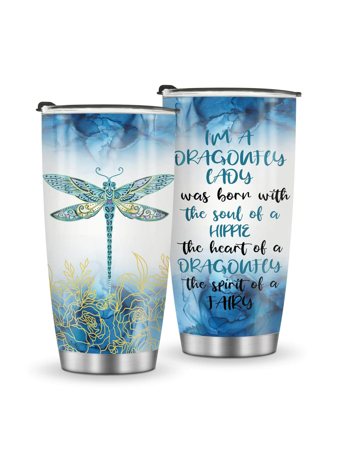 Jekeno From A Dragonfly Tumbler Stainless Steel 20 Oz Uplifting Coffee Mugs For Women Novelty Dragonfly Lover Gifts Birthday Present Insulated Cups For Her Valentine&