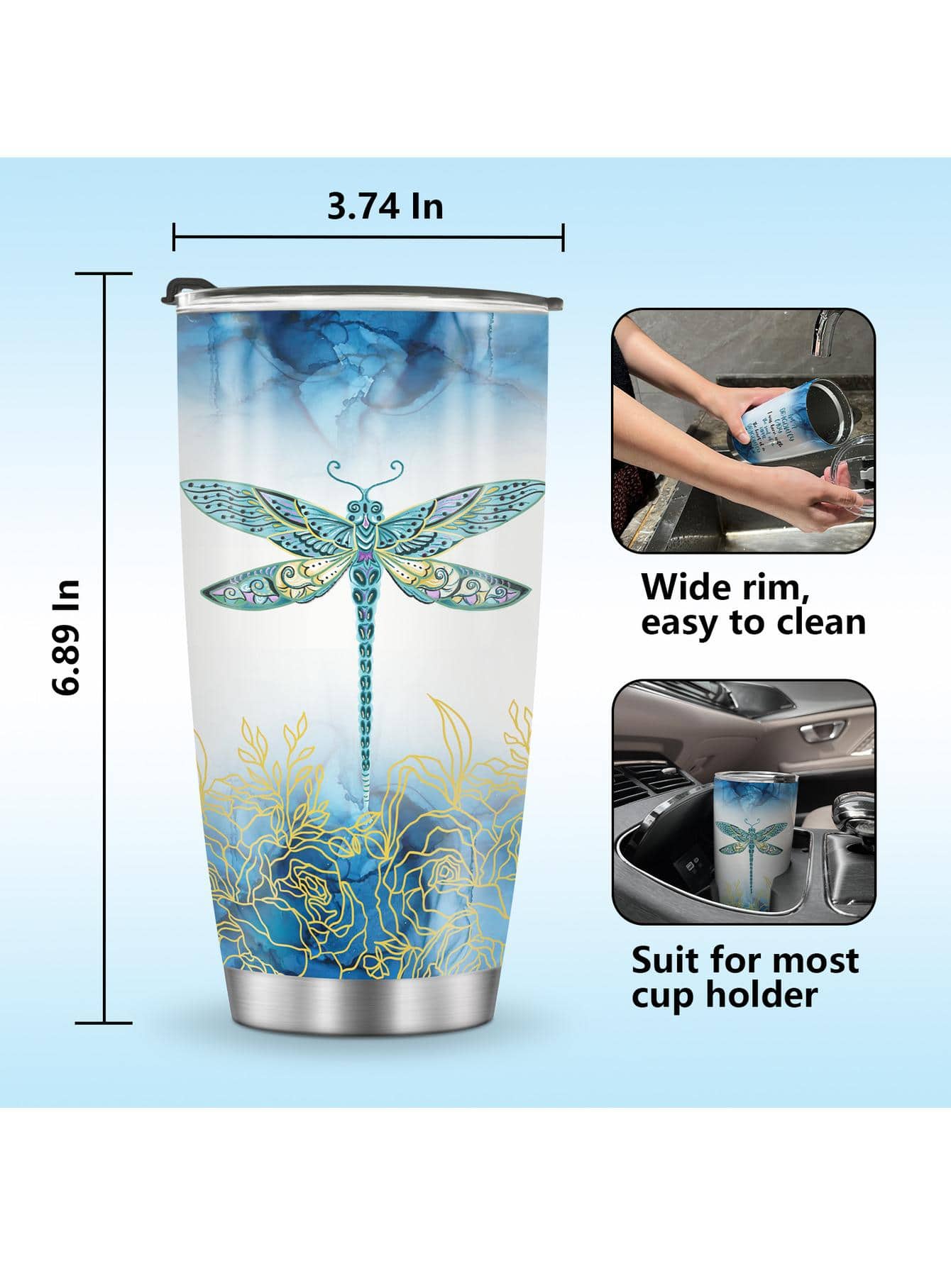 Jekeno From A Dragonfly Tumbler Stainless Steel 20 Oz Uplifting Coffee Mugs For Women Novelty Dragonfly Lover Gifts Birthday Present Insulated Cups For Her Valentine&