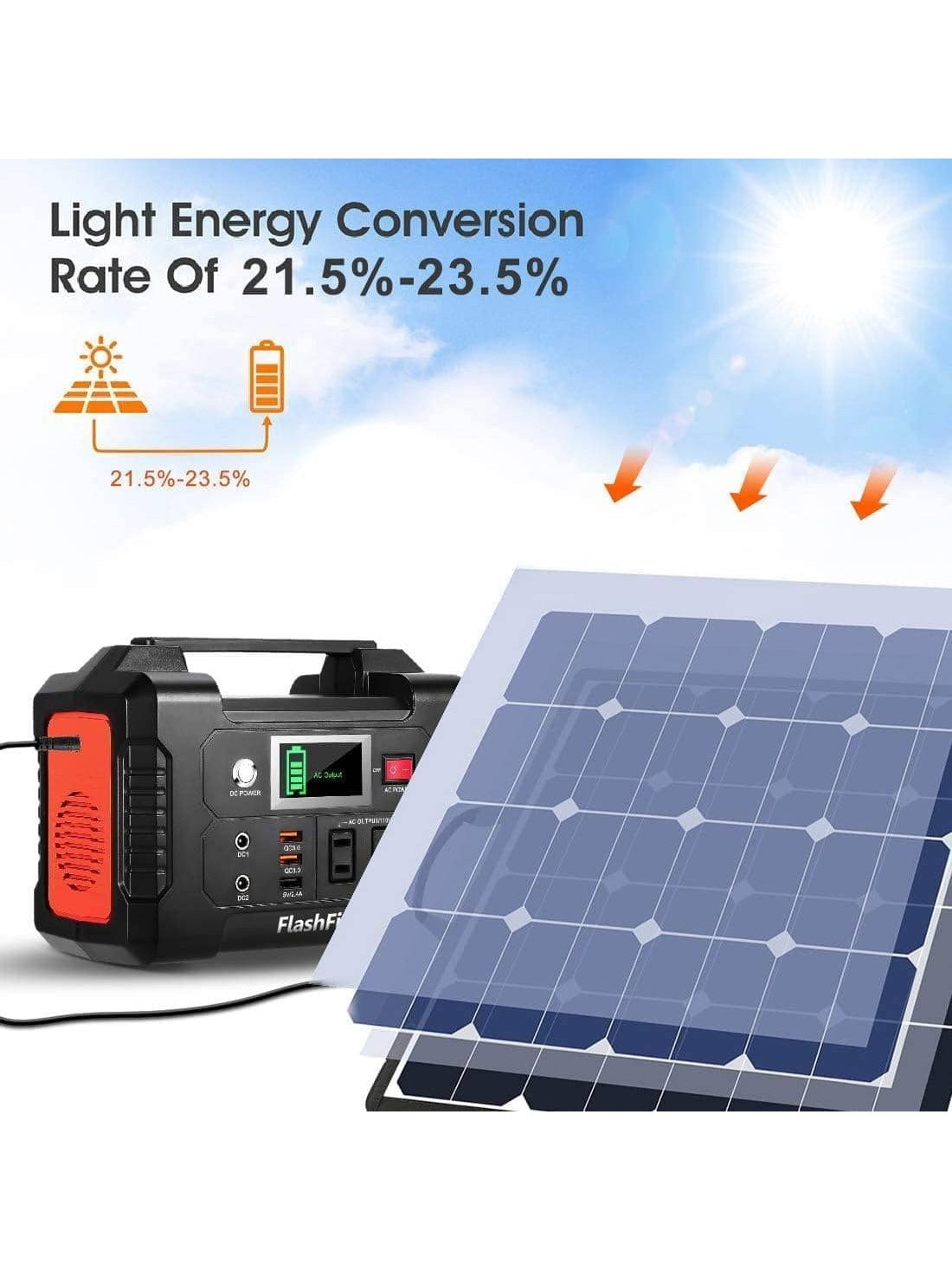 Portable Power Station With Solar Panel Included, Flashfish 200W Solar Generator   50W Solar Panel, 2 X 200W AC Outlets, 151Wh/40800mAh Backup Power Emergency Power Supply For Home Blackout/RV/Camping