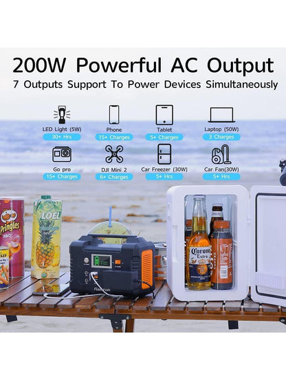 Portable Power Station With Solar Panel Included, Flashfish 200W Solar Generator   50W Solar Panel, 2 X 200W AC Outlets, 151Wh/40800mAh Backup Power Emergency Power Supply For Home Blackout/RV/Camping