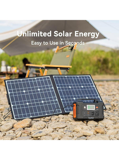 Portable Power Station With Solar Panel Included, Flashfish 200W Solar Generator   50W Solar Panel, 2 X 200W AC Outlets, 151Wh/40800mAh Backup Power Emergency Power Supply For Home Blackout/RV/Camping