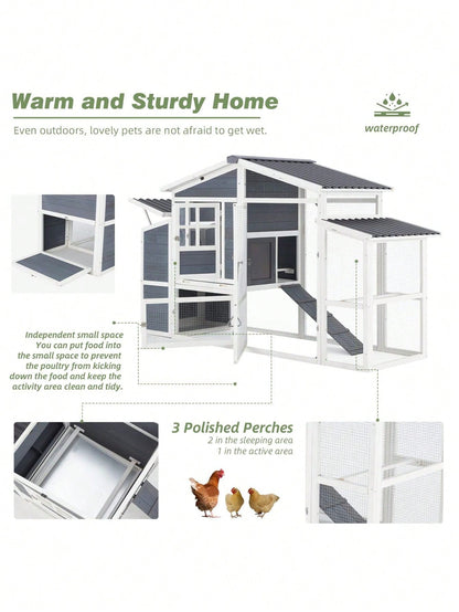 81in Large Chicken Coop Wooden Chicken Coops for 6 Chickens Outdoor Hen House Chicken Coop and Run