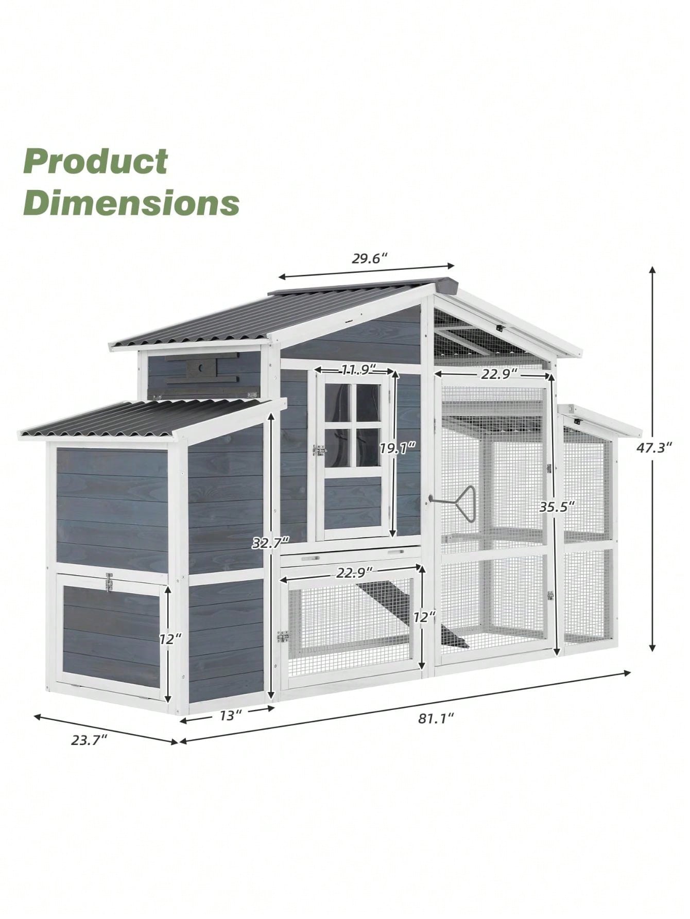 81in Large Chicken Coop Wooden Chicken Coops for 6 Chickens Outdoor Hen House Chicken Coop and Run