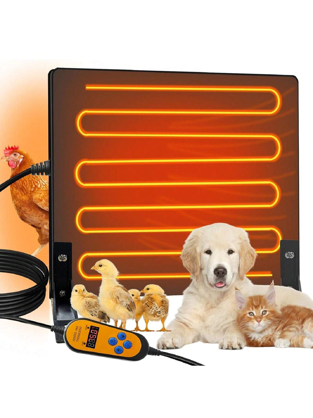 Dual Sided Chicken Coop Heater, 120W Adjustable Wattage UL Tested Radiant Heat Energy Efficient Design Safer Than Brooder Lamps with Adjustable Temperature, 0H-24H Timer, Overheat Protection