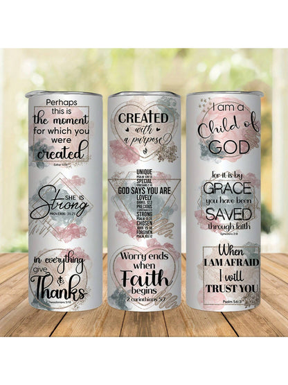 1pc, Christian Inspirational Quotes Tumbler With Lid  20oz Stainless Steel Straight Water Bottle, Insulated Water Cups, Summer Winter Drinkware, Outdoor Travel Accessories, Valentine&