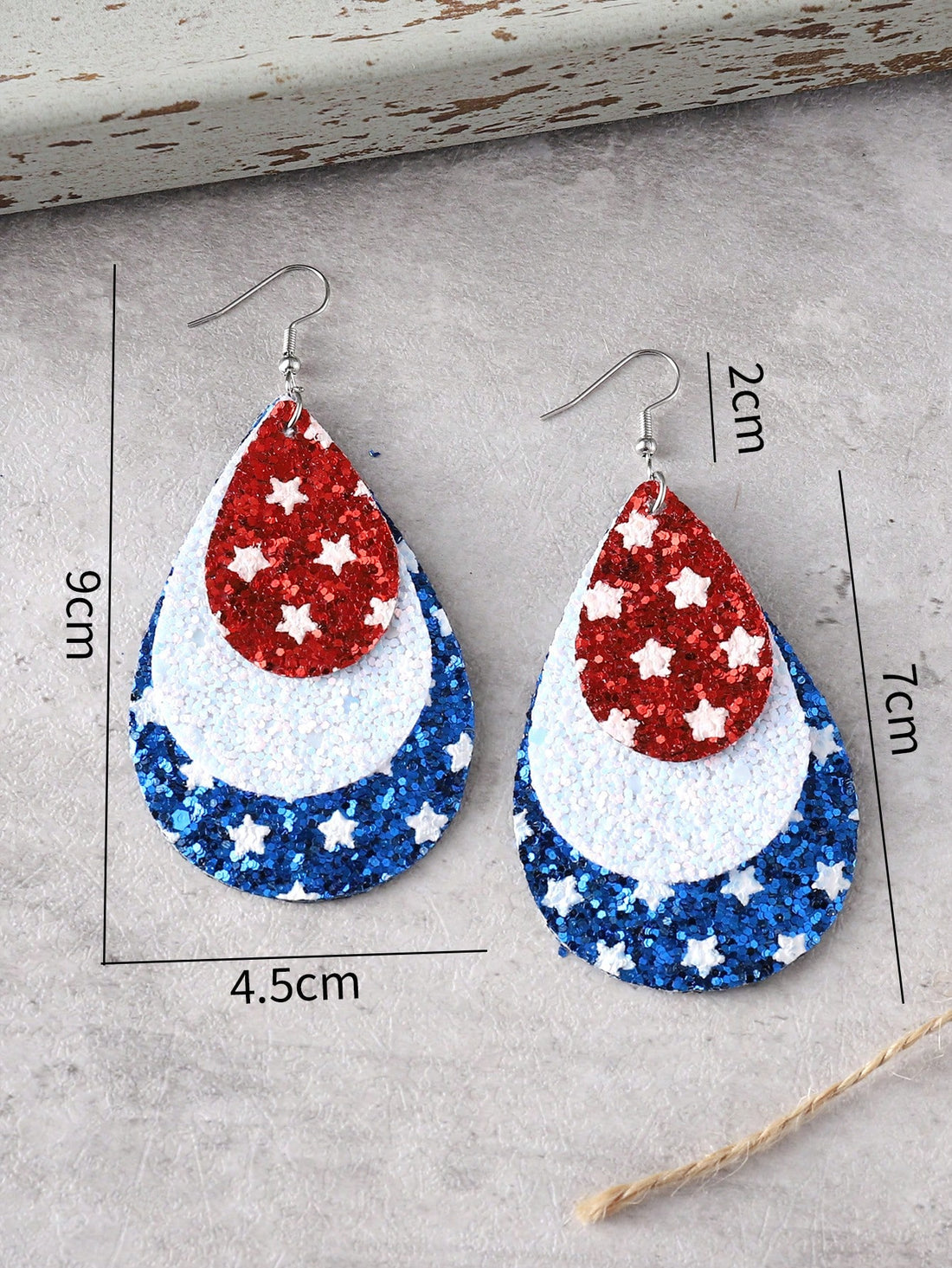 US Flag Red White Blue Star Teardrop Pendant Earrings