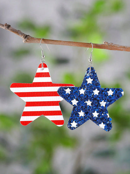 US Flag Red White Blue Star Teardrop Pendant Earrings