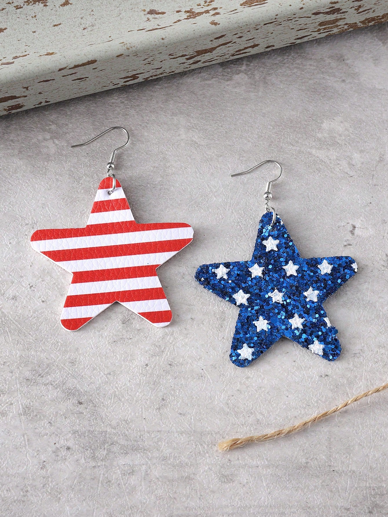 US Flag Red White Blue Star Teardrop Pendant Earrings