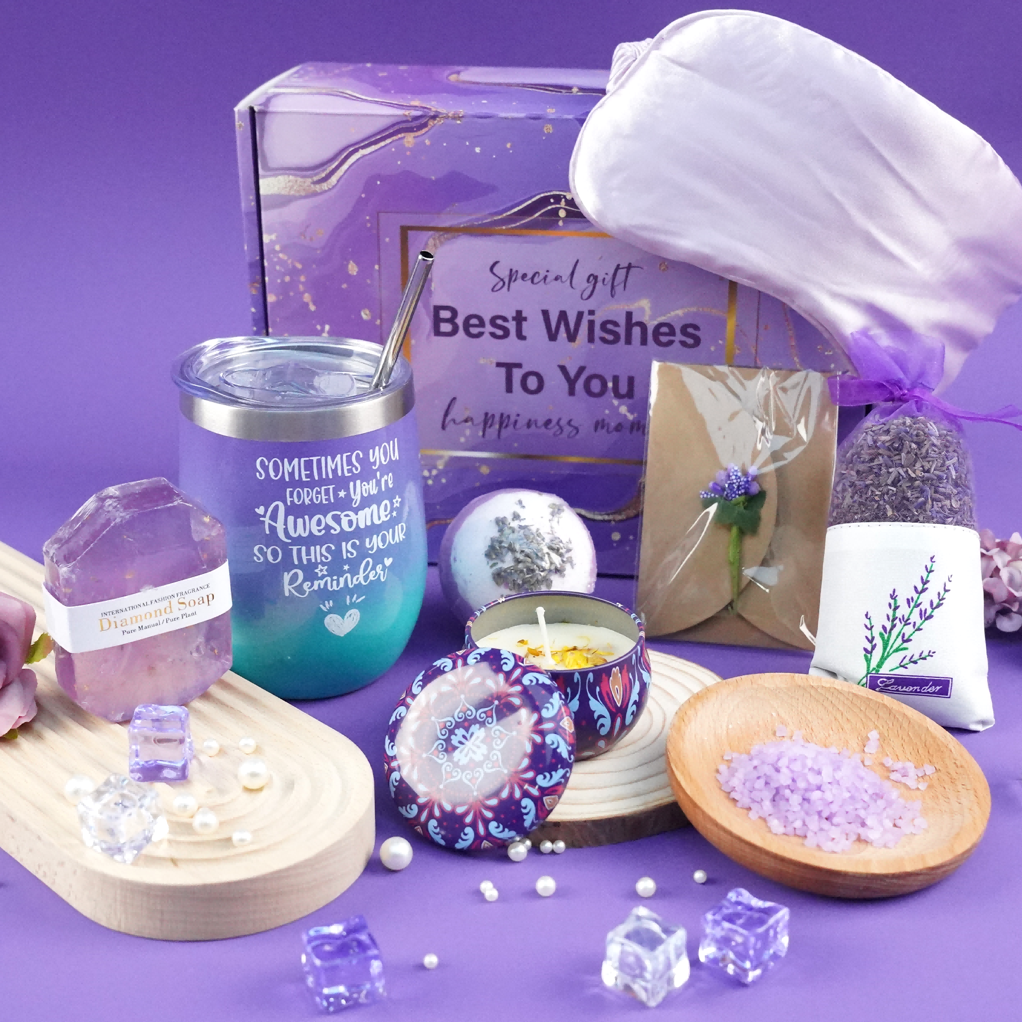 Gift Basket For Women - Lavender Gift Set For Women Include Water Cup,Eye Mask Valentine&