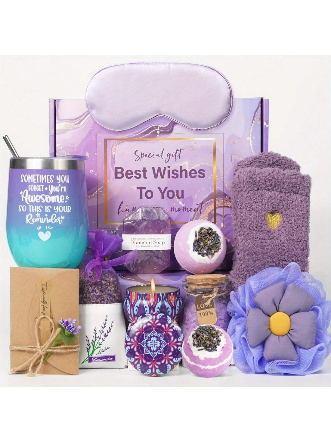 Gift Basket For Women - Lavender Gift Set For Women Include Water Cup,Eye Mask Valentine&