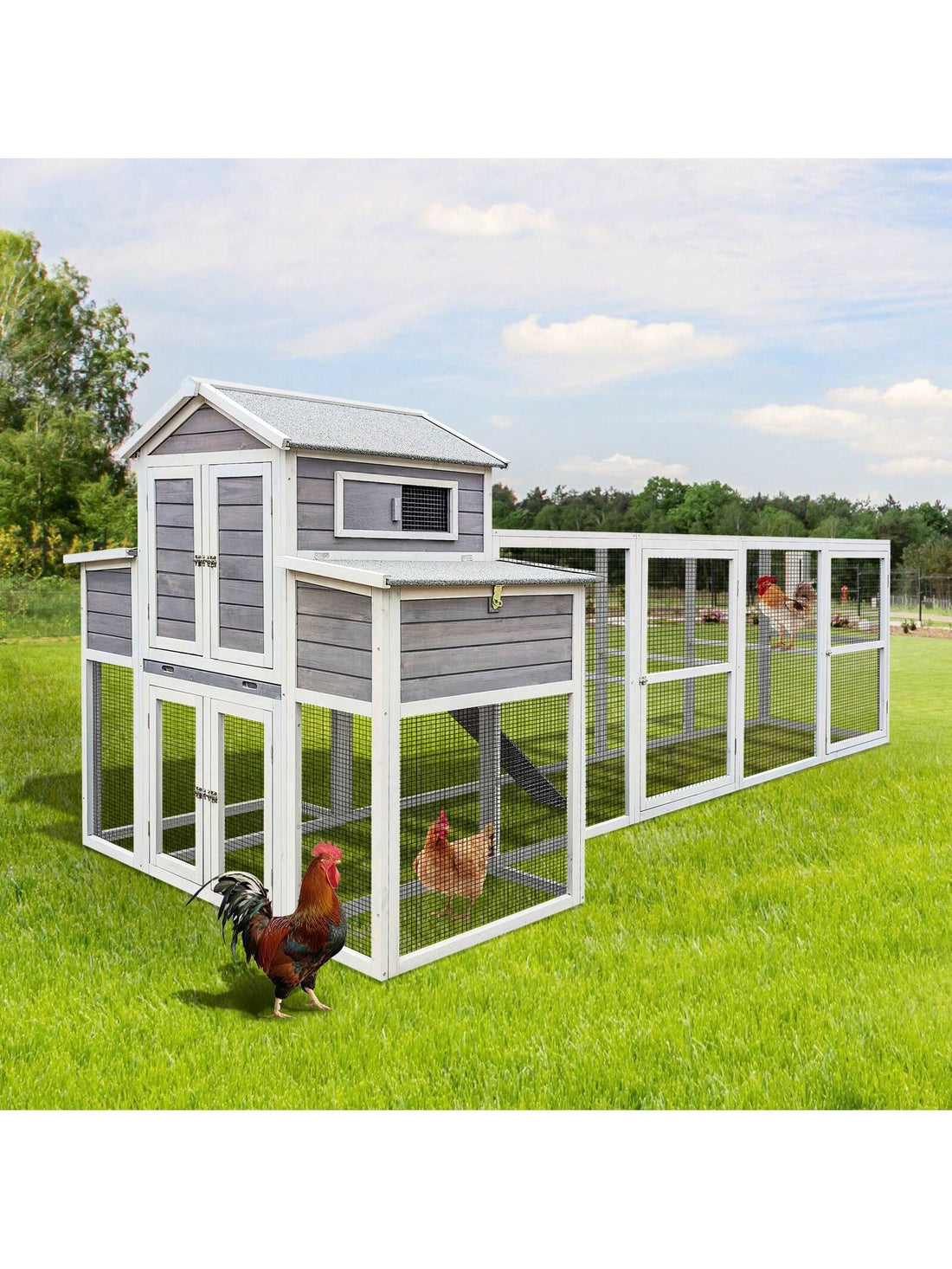 150&quot; Extra Large Chicken Coop For 4-8 Chickens, Outdoor Chicken House With 2 Nesting Boxes &amp; 5 Perches, Wooden Hen House Poultry Cage Rabbit Cat House With Sliding Tray For Backyard