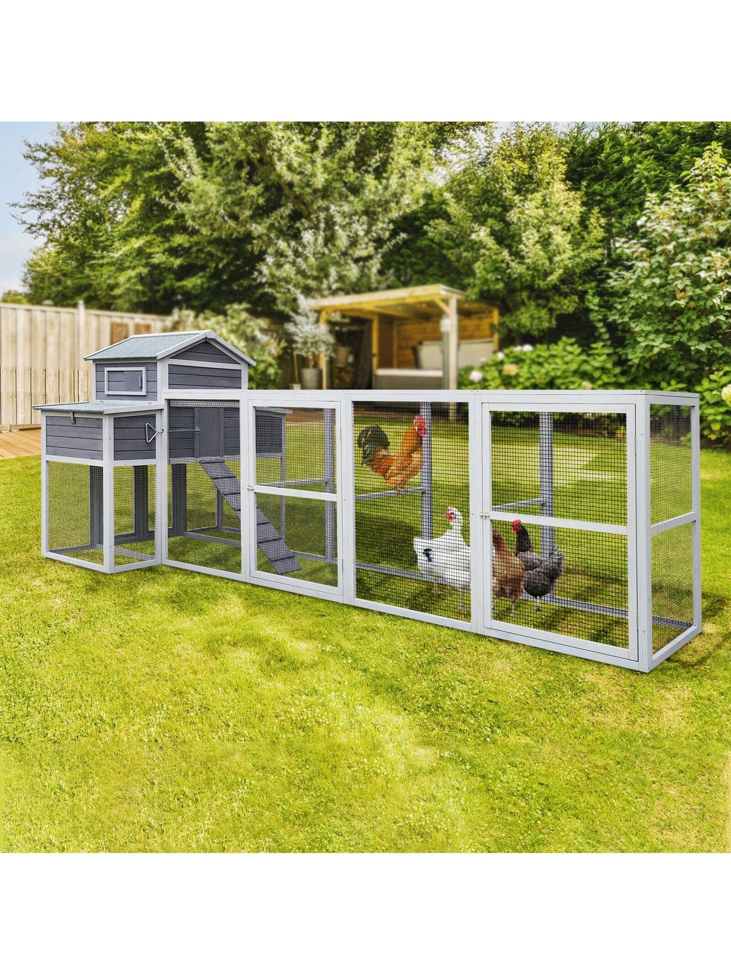 150&quot; Extra Large Chicken Coop For 4-8 Chickens, Outdoor Chicken House With 2 Nesting Boxes &amp; 5 Perches, Wooden Hen House Poultry Cage Rabbit Cat House With Sliding Tray For Backyard