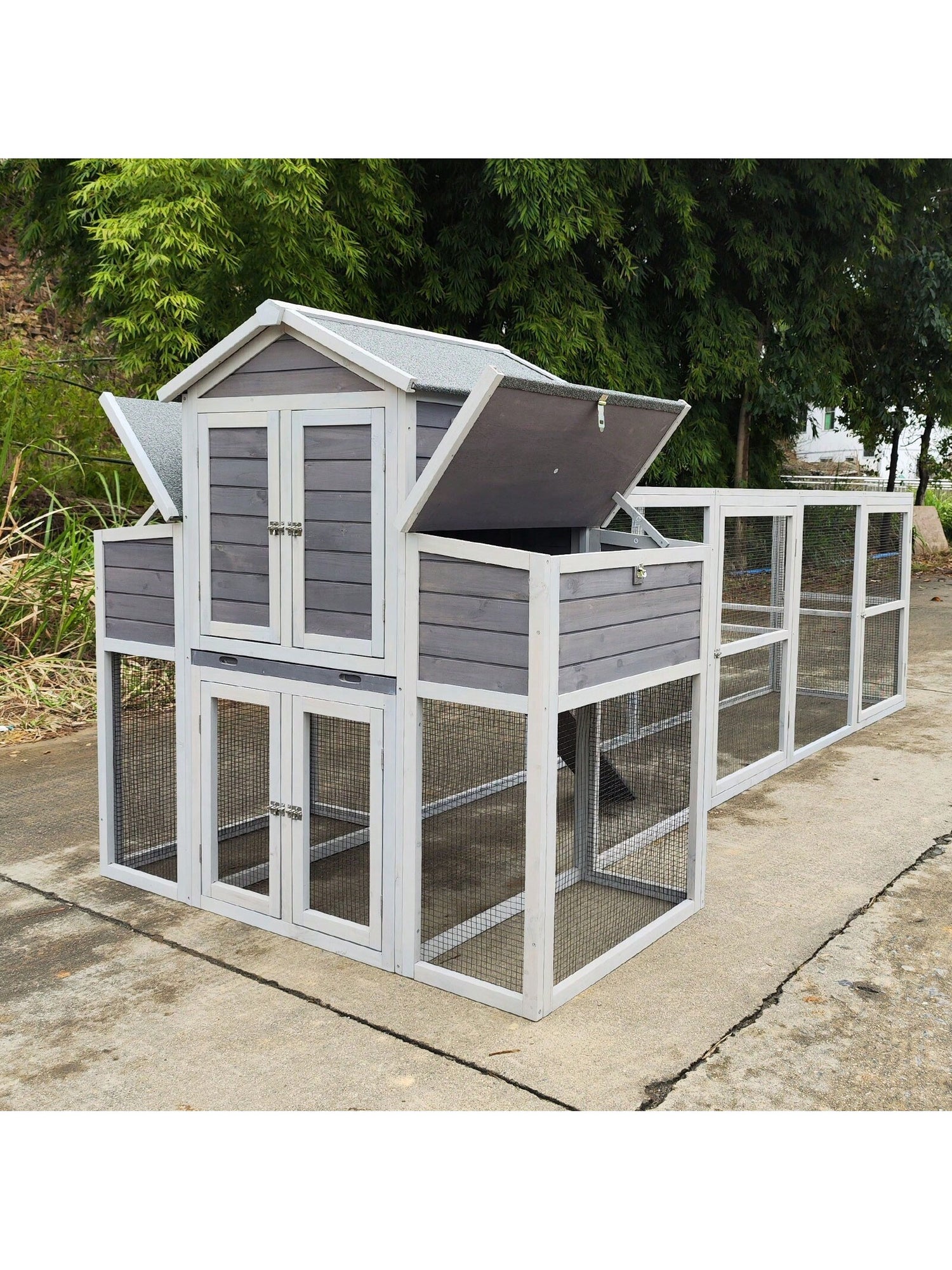 150&quot; Extra Large Chicken Coop For 4-8 Chickens, Outdoor Chicken House With 2 Nesting Boxes &amp; 5 Perches, Wooden Hen House Poultry Cage Rabbit Cat House With Sliding Tray For Backyard