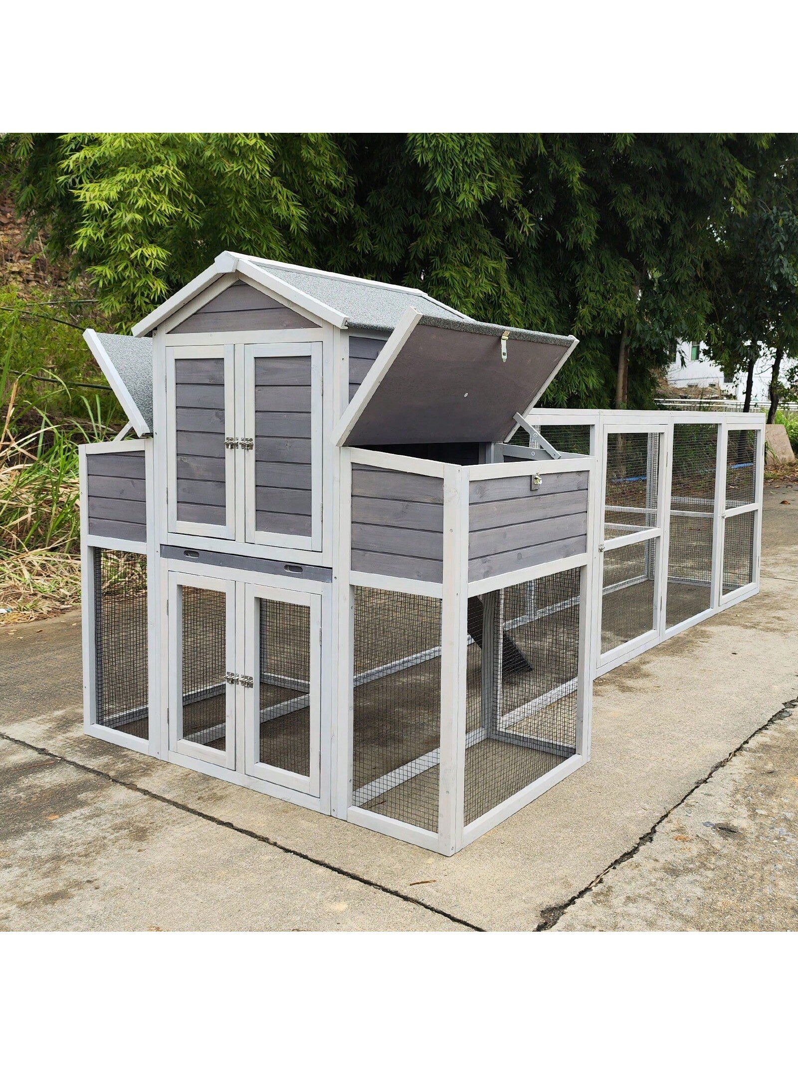 150&quot; Extra Large Chicken Coop For 4-8 Chickens, Outdoor Chicken House With 2 Nesting Boxes &amp; 5 Perches, Wooden Hen House Poultry Cage Rabbit Cat House With Sliding Tray For Backyard