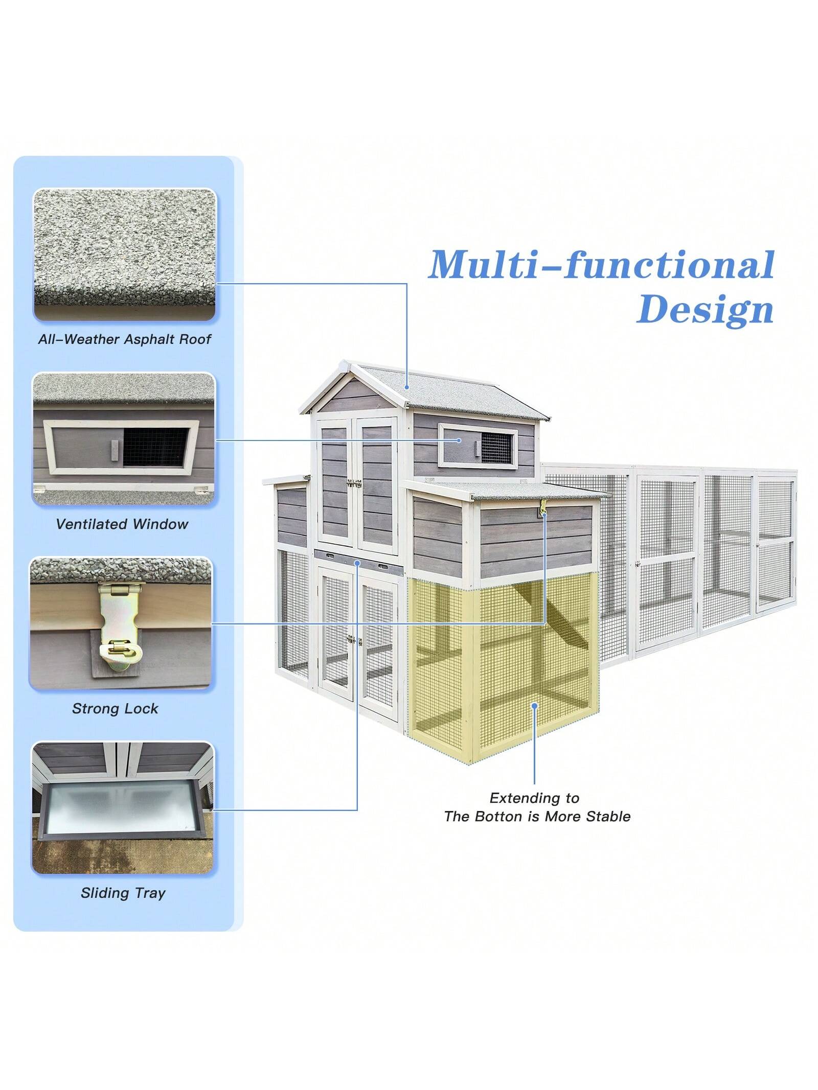 150&quot; Extra Large Chicken Coop For 4-8 Chickens, Outdoor Chicken House With 2 Nesting Boxes &amp; 5 Perches, Wooden Hen House Poultry Cage Rabbit Cat House With Sliding Tray For Backyard