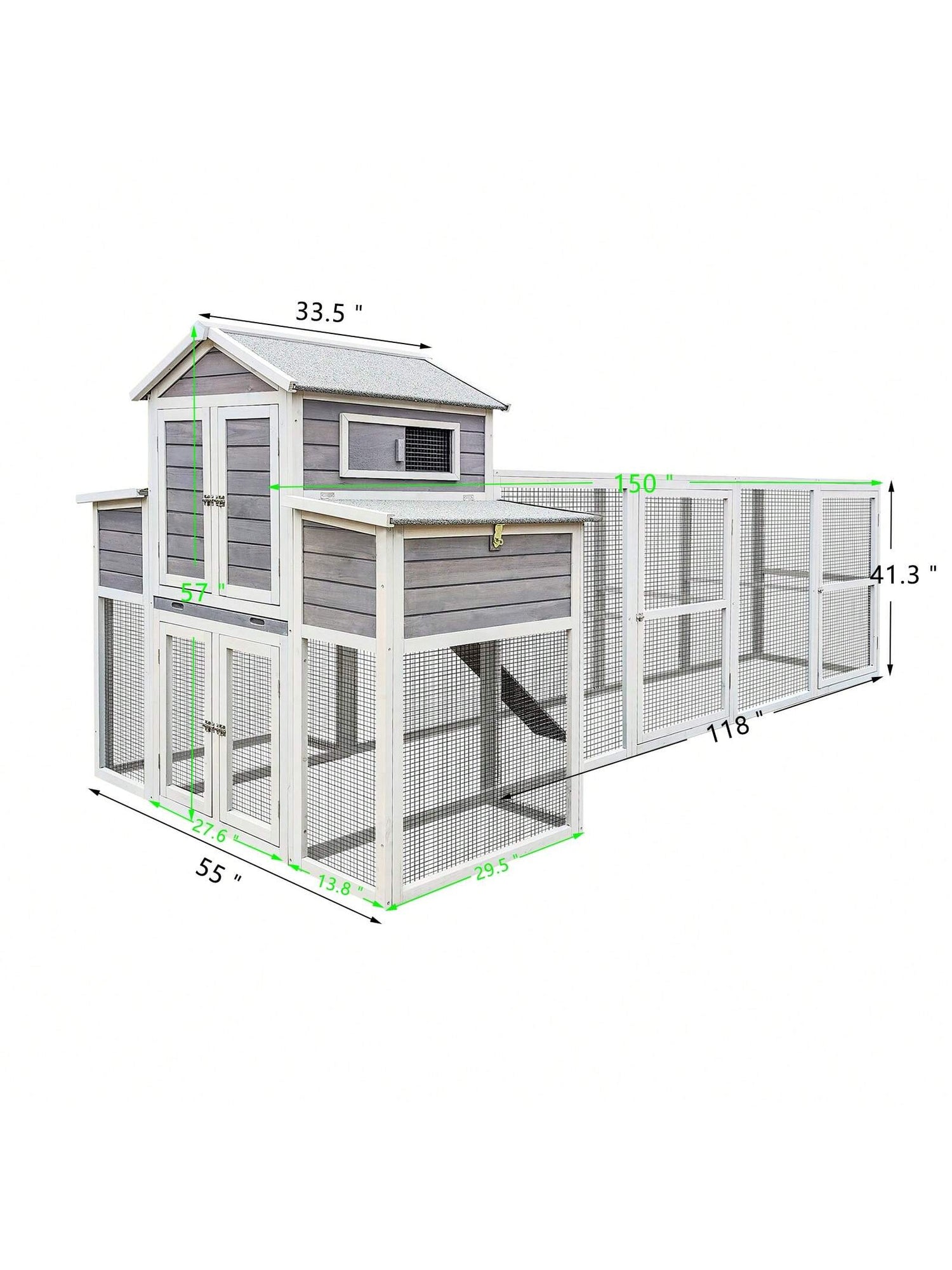 150&quot; Extra Large Chicken Coop For 4-8 Chickens, Outdoor Chicken House With 2 Nesting Boxes &amp; 5 Perches, Wooden Hen House Poultry Cage Rabbit Cat House With Sliding Tray For Backyard