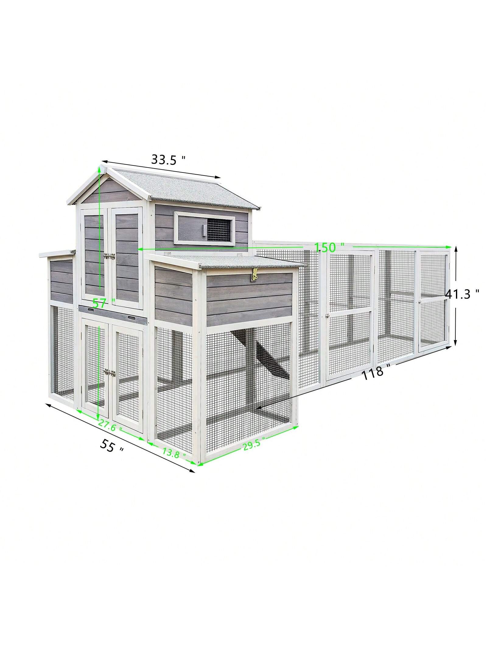 150&quot; Extra Large Chicken Coop For 4-8 Chickens, Outdoor Chicken House With 2 Nesting Boxes &amp; 5 Perches, Wooden Hen House Poultry Cage Rabbit Cat House With Sliding Tray For Backyard