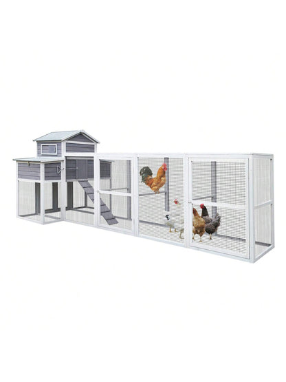 150&quot; Extra Large Chicken Coop For 4-8 Chickens, Outdoor Chicken House With 2 Nesting Boxes &amp; 5 Perches, Wooden Hen House Poultry Cage Rabbit Cat House With Sliding Tray For Backyard