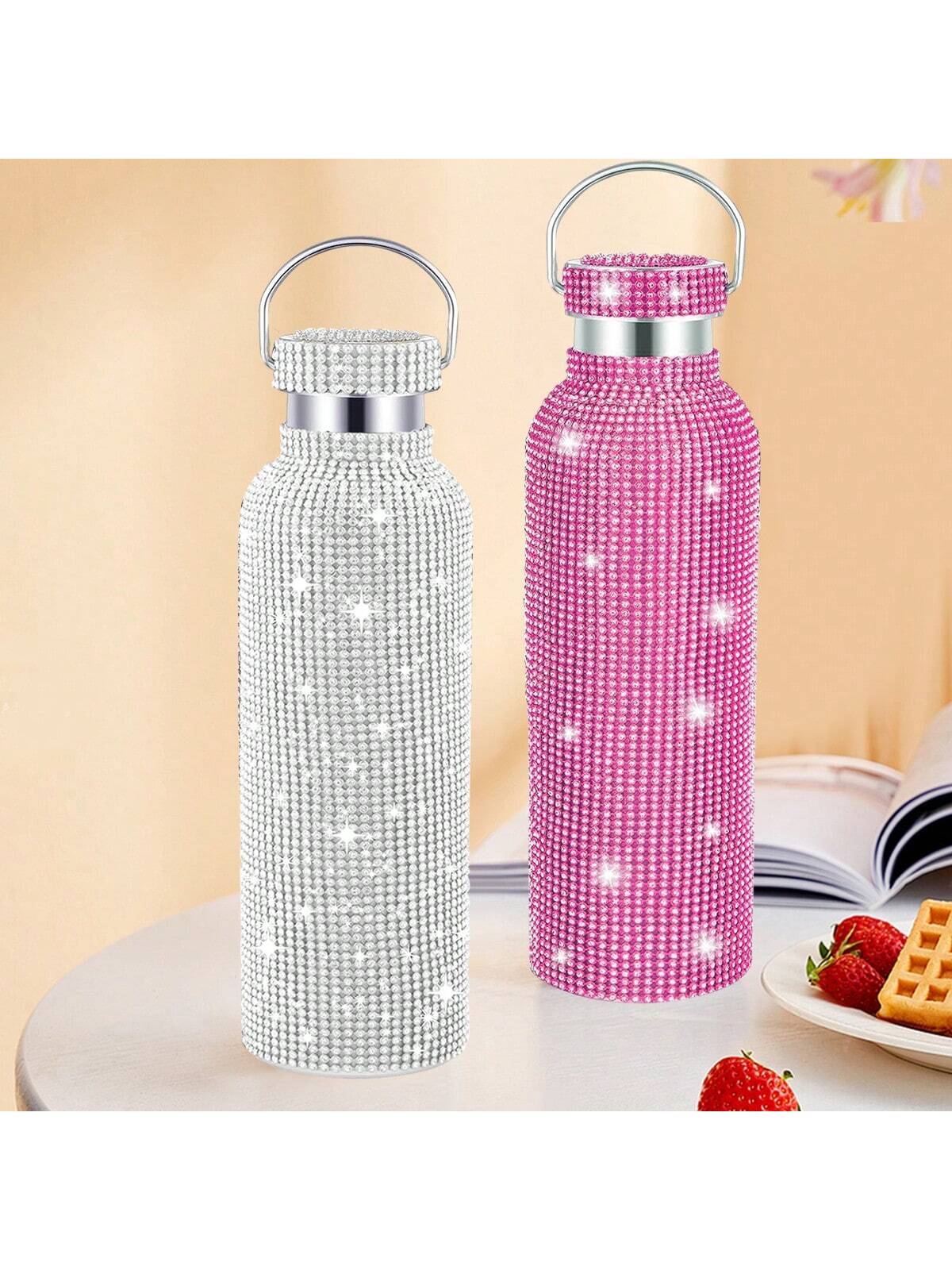 1pc 25oz Stainless Steel Insulated Tumbler Cup With Rhinestones, Large Capacity Outdoor Camping Beverage Beer Cup, Portable Car Flat Bottom Cup, Summer &amp; Winter Drinkware, Birthday Holiday Party Gift, Christmas Gift