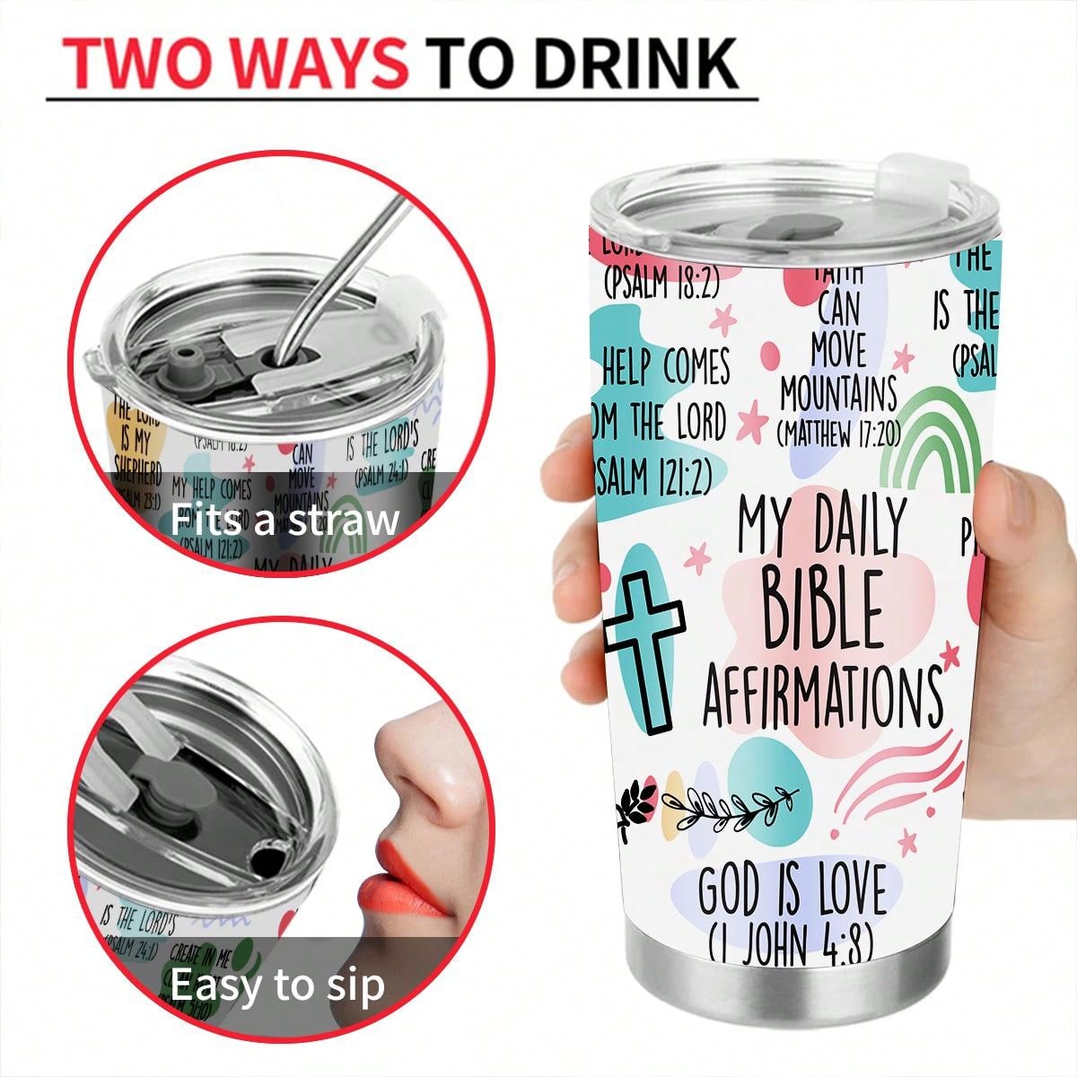 1pc 20 Oz English Insulated Cup-My Daily Bible Affirmations, With Lid, Insulated Stainless Steel, Reusable And Vacuum, Keep Drinks Icy Cold, A Friendly Gift For Loved Ones, Women, Men, Mothers, Cars, Gyms And Travel