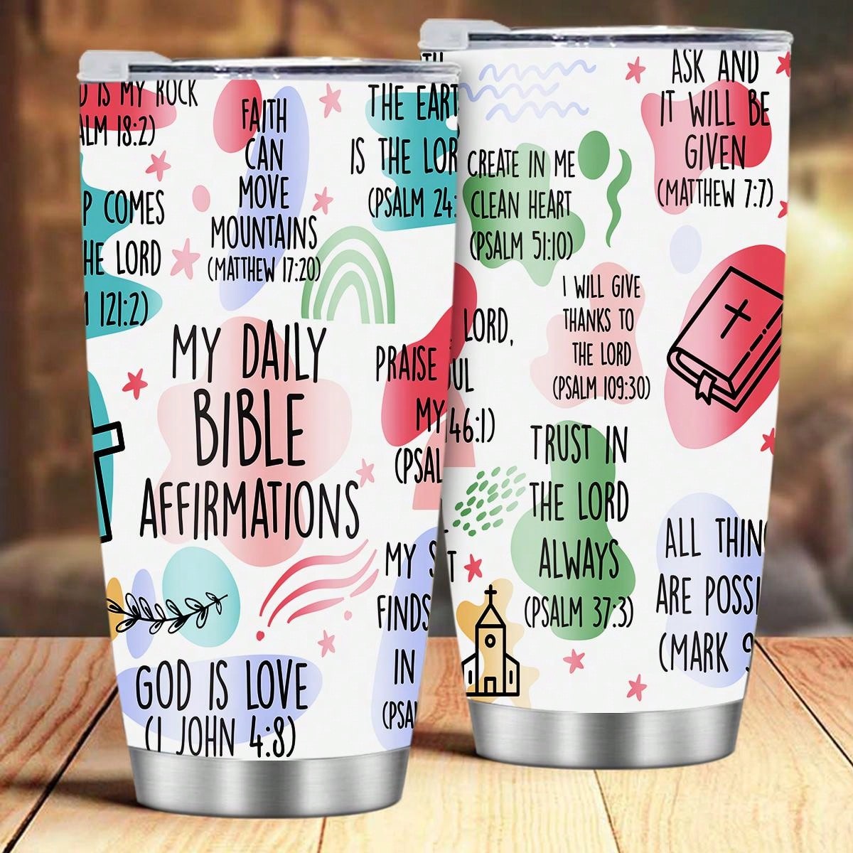 1pc 20 Oz English Insulated Cup-My Daily Bible Affirmations, With Lid, Insulated Stainless Steel, Reusable And Vacuum, Keep Drinks Icy Cold, A Friendly Gift For Loved Ones, Women, Men, Mothers, Cars, Gyms And Travel