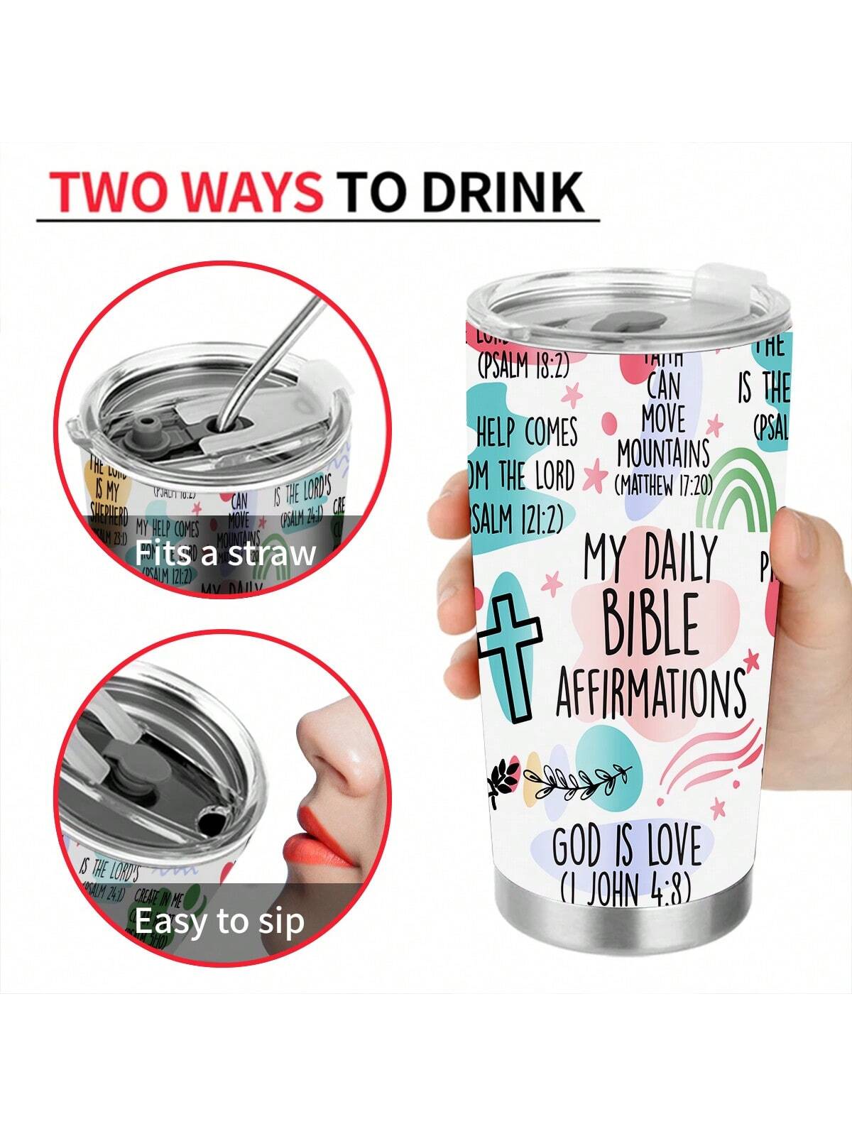 1pc 20 Oz English Insulated Cup-My Daily Bible Affirmations, With Lid, Insulated Stainless Steel, Reusable And Vacuum, Keep Drinks Icy Cold, A Friendly Gift For Loved Ones, Women, Men, Mothers, Cars, Gyms And Travel