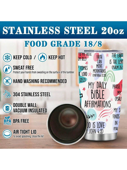 1pc 20 Oz English Insulated Cup-My Daily Bible Affirmations, With Lid, Insulated Stainless Steel, Reusable And Vacuum, Keep Drinks Icy Cold, A Friendly Gift For Loved Ones, Women, Men, Mothers, Cars, Gyms And Travel