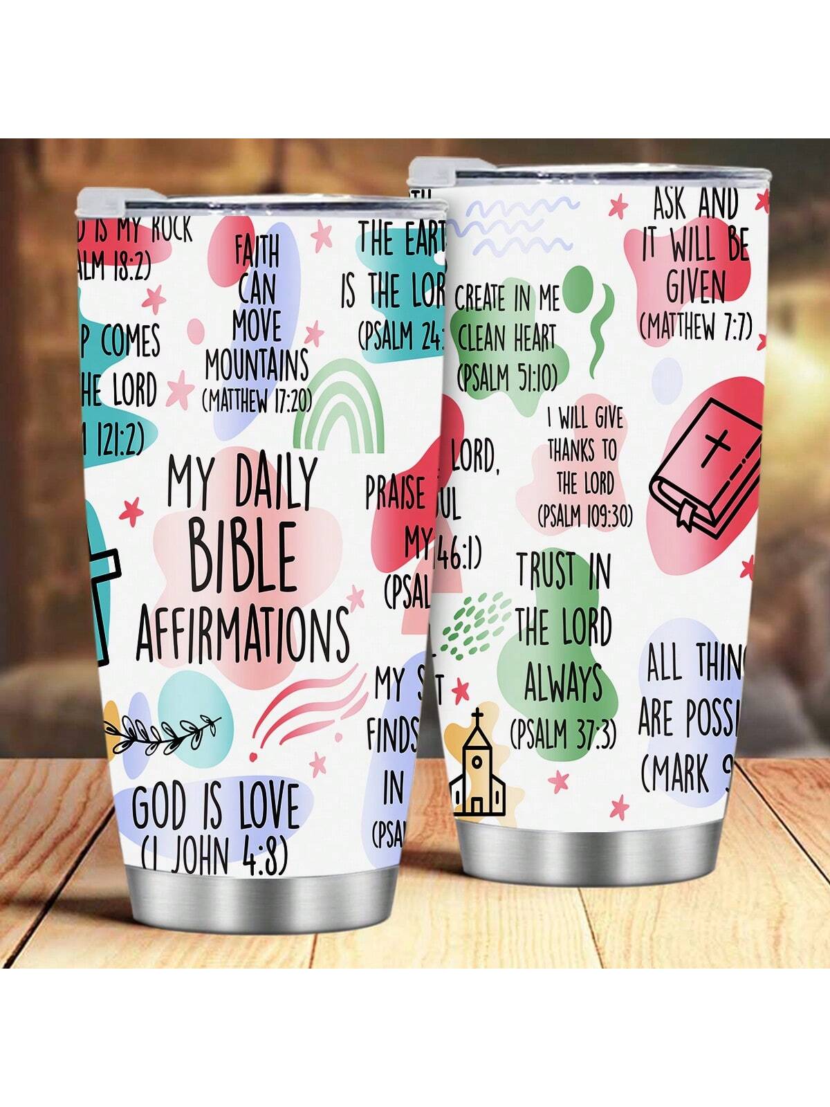 1pc 20 Oz English Insulated Cup-My Daily Bible Affirmations, With Lid, Insulated Stainless Steel, Reusable And Vacuum, Keep Drinks Icy Cold, A Friendly Gift For Loved Ones, Women, Men, Mothers, Cars, Gyms And Travel