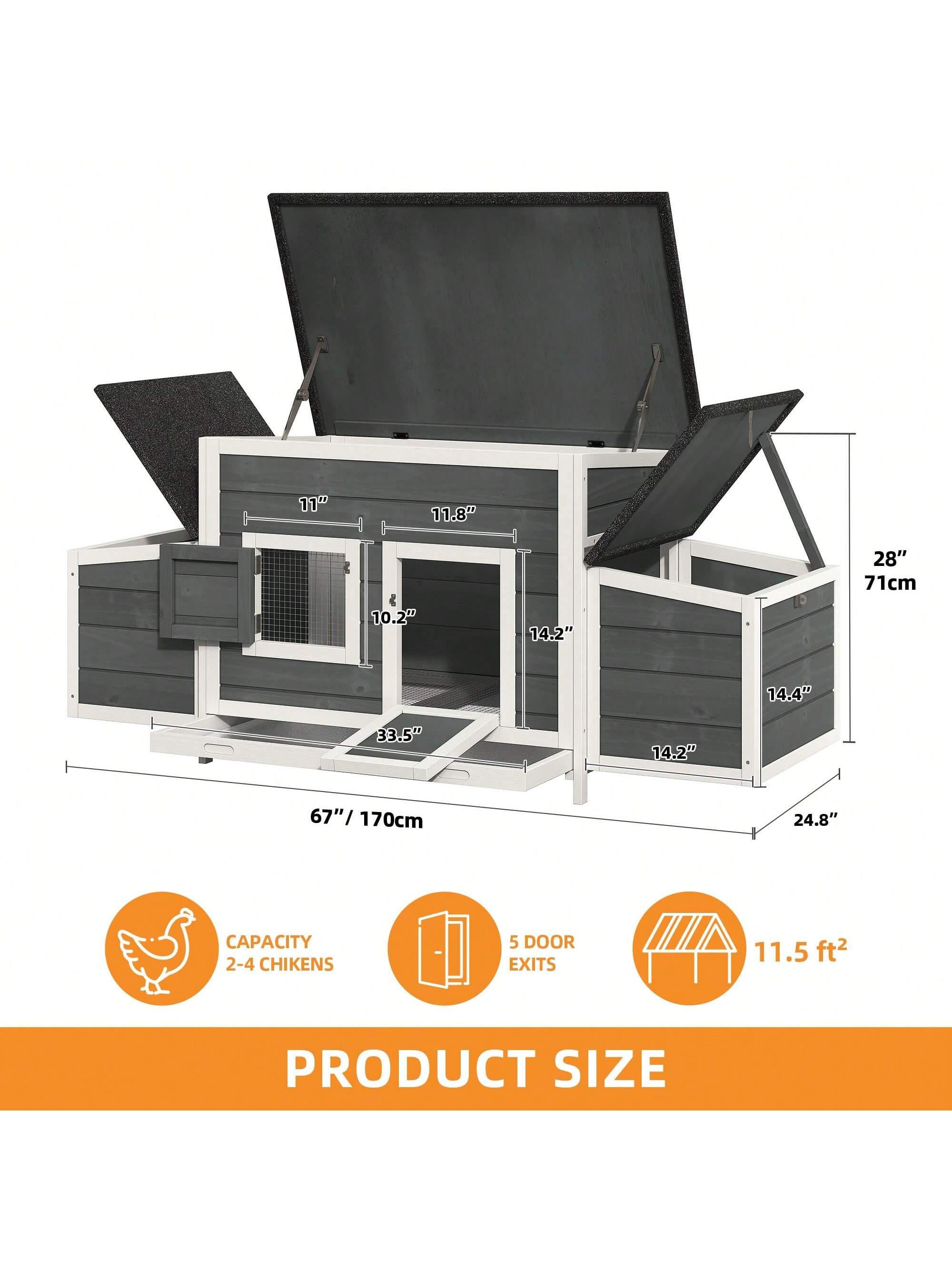 Large Wood Chicken Coop 11.5ft² Chicken House Chicken Pen Outdoor With 2 Nesting Boxes Poultry Cage Rabbit Hutch Duck Cage With Weatherproof Roof