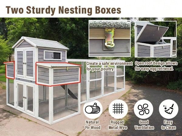 150&quot; Extra Large Chicken Coop For 4-8 Chickens, Outdoor Chicken House With 2 Nesting Boxes &amp; 5 Perches, Wooden Hen House Poultry Cage Rabbit Cat House With Sliding Tray For Backyard