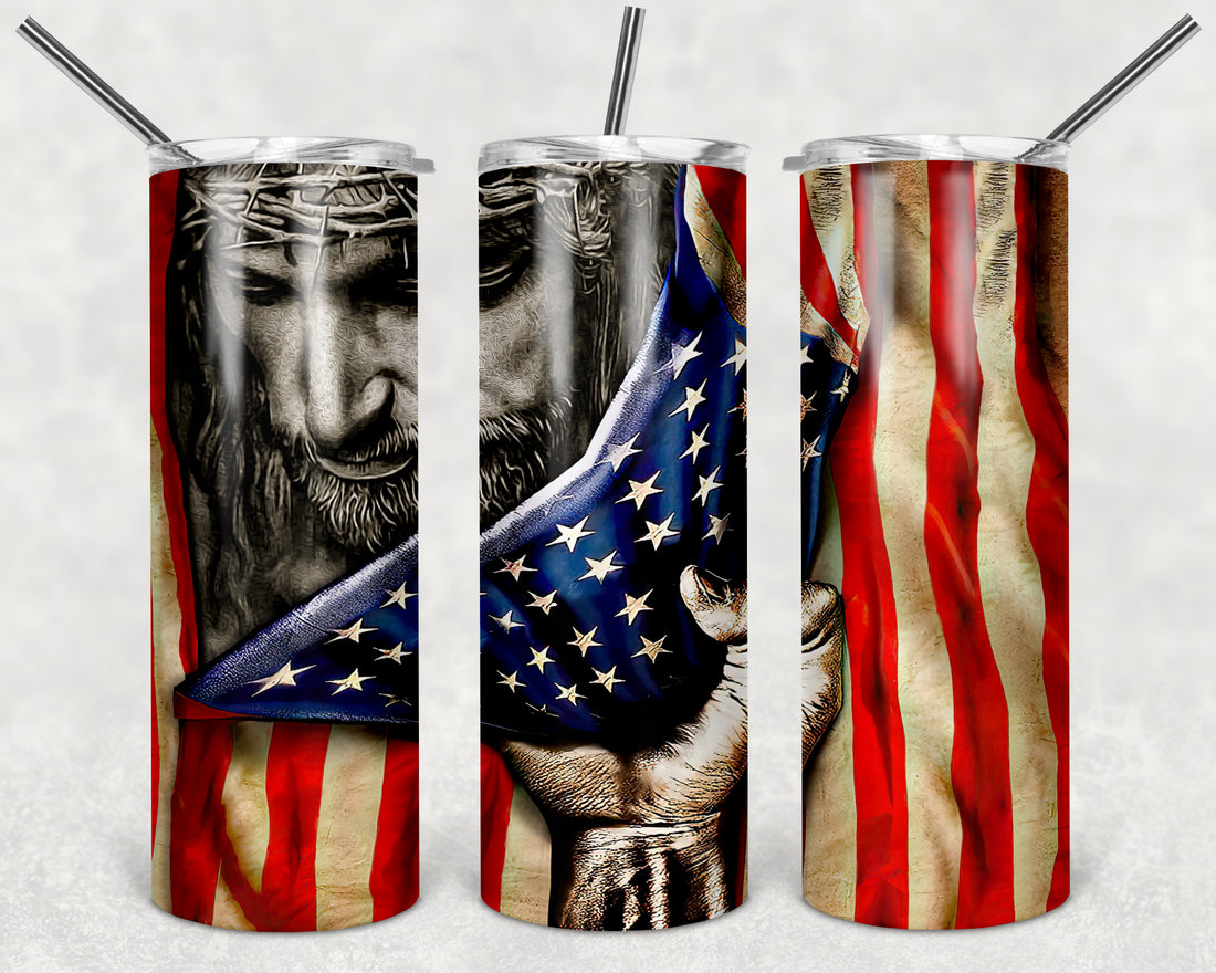 God We Trust in America - 20oz Tumbler w/ metal straw and special cleaning tool