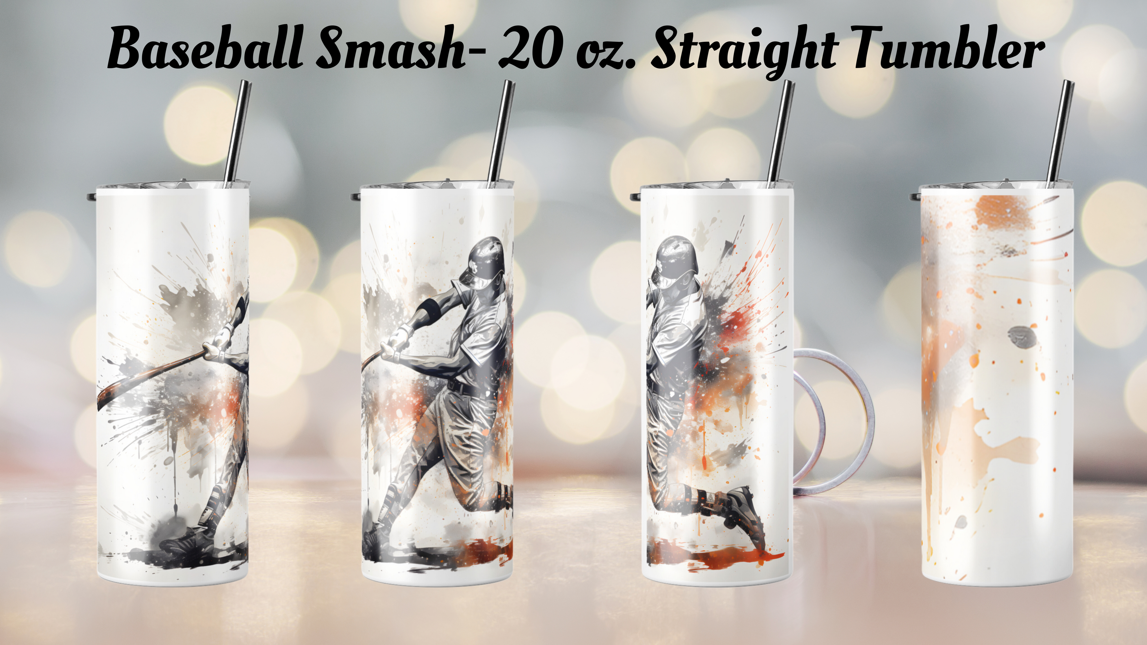 The Baseball Smash - 20 oz. Straight Tumbler (w/ metal straw and special cleaning tool)