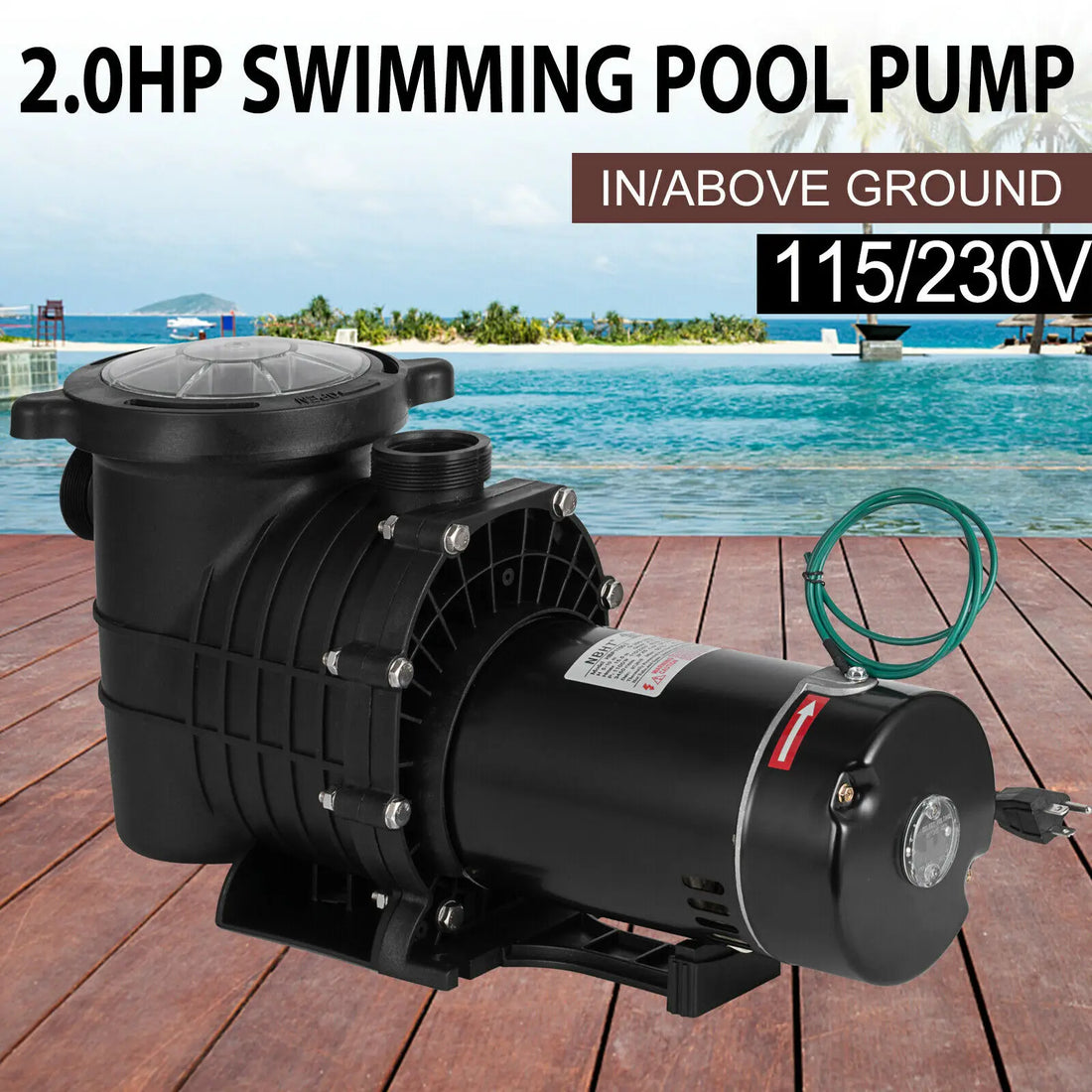 2HP Swimming Pool Filter Pump Motor w Strainer Hi-Flo Aquarium Water Pumps For Ground Pool Purifier Water Circulation Pool Pump