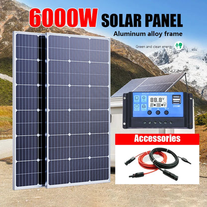 Solar Panel 3000W 6000W 18V 12V High Efficiency Rigid Waterproof Power Bank Glass Charging Outdoor Solar Cells For Home Camping