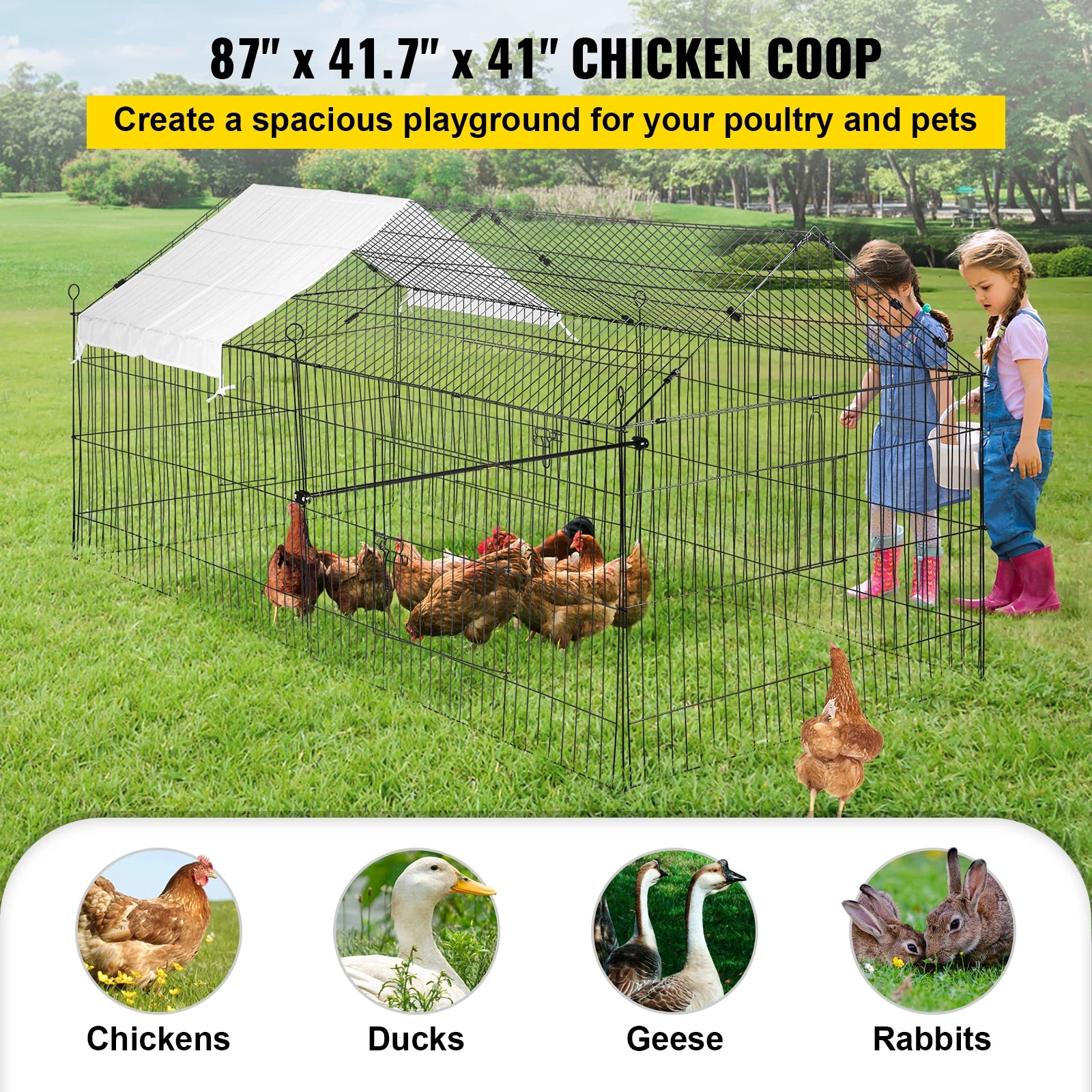 VEVOR Green/White Metal Chicken Coop Rabbit Run Enclosure Pen w/Waterproof and Sun-Proof Cover FarmPet Playpen Cage for Outdoor