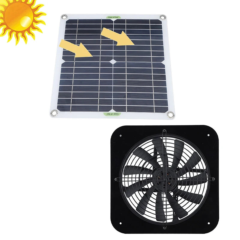 100W 12V Solar Panel Powered Fan 10 inch Mini Ventilator Solar Exhaust Fan for Dog Chicken House Greenhouse RV Car Fan Charger