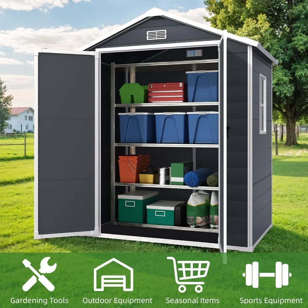 6x4.4ft Outdoor Resin Storage Shed with Reinforced Floor, for Storing Gardening Tools, Bicycles,Patio Furniture or Lawn Mower,