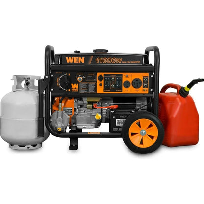 DF1100T 11,000-Watt 120V/240V Dual Fuel Portable Generator with Wheel Kit and Electric Start - CARB Compliant, Black