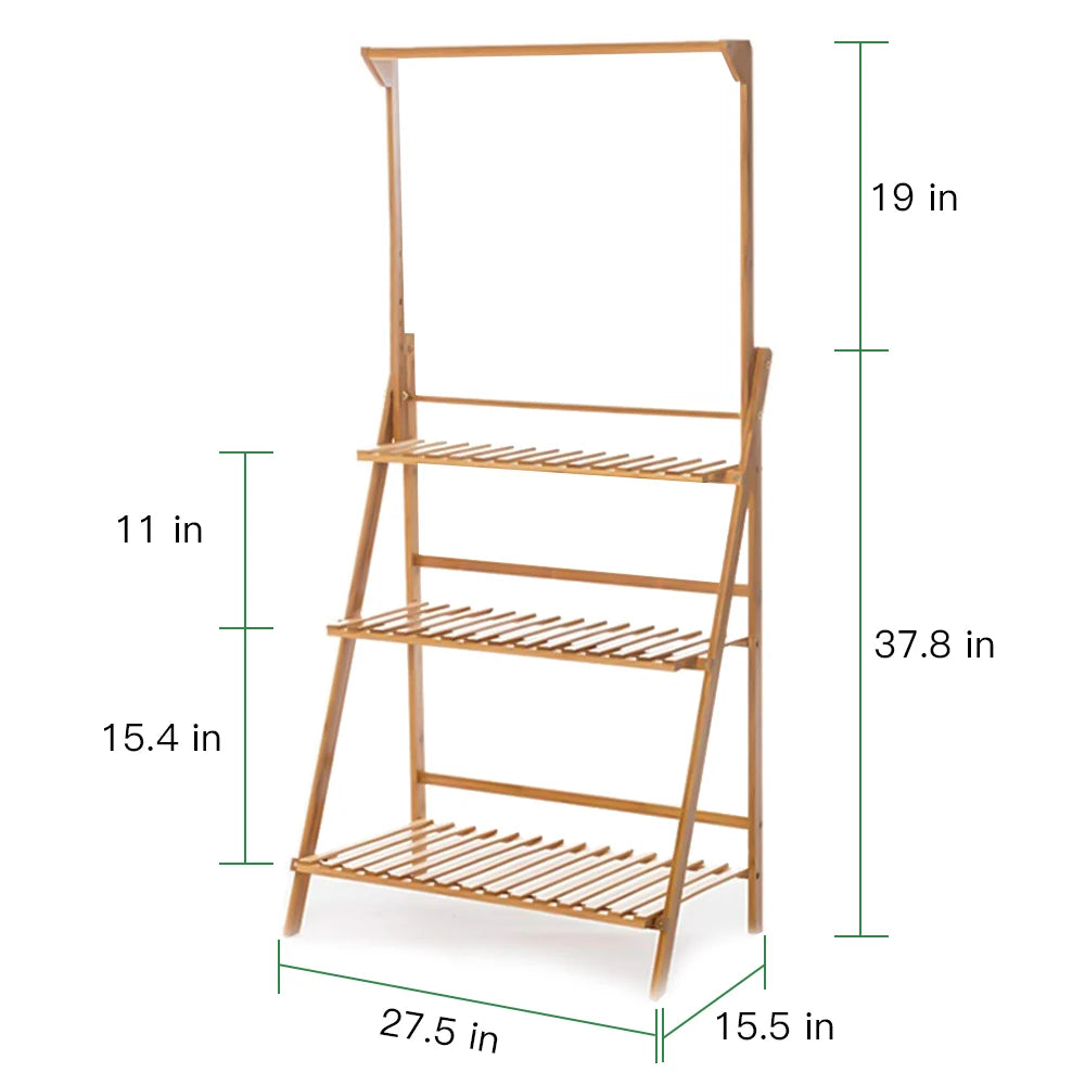 3 Tier Folding Bamboo Hanging Plant Stand Pot Shelf Stand Rack Indoor Outdoor Multi Use Greenhouse