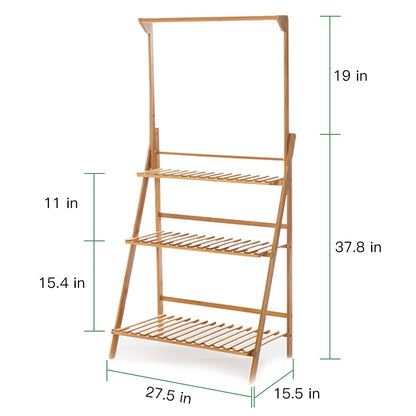 3 Tier Folding Bamboo Hanging Plant Stand Pot Shelf Stand Rack Indoor Outdoor Multi Use Greenhouse