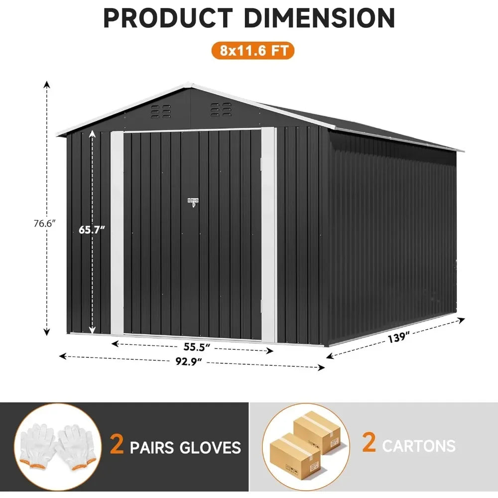 8 x 12 FT Outdoor Storage Shed, Metal Garden Shed with with Updated Frame Structure, Tool Sheds for Backyard Garden