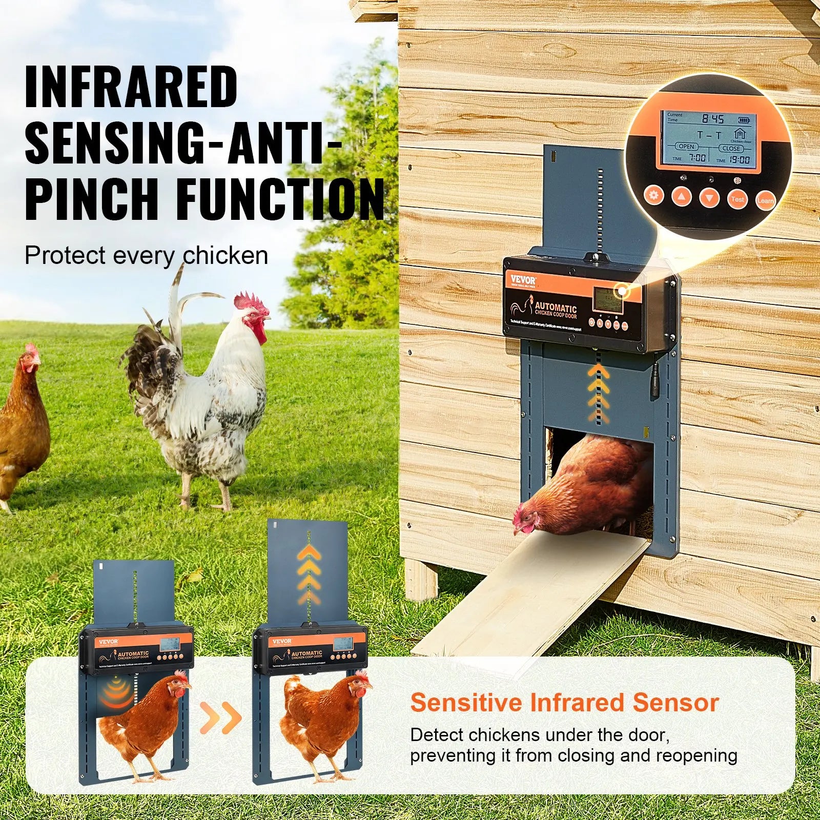 VEVOR Automatic Chicken Coop Door Auto Chicken Door Opener Timer &amp; Light Sensor