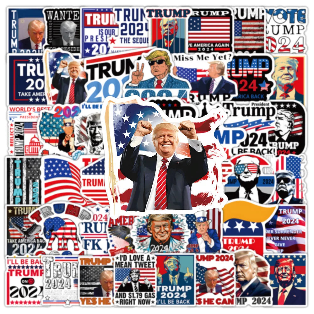 53pcs New 2024 US Trump Decorative Skateboard Refrigerator Tool Box Sticker