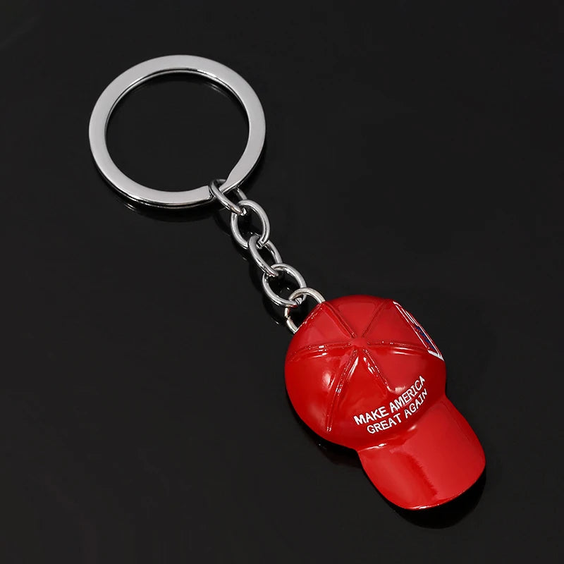 Trump Red Hat Pendant Keychain American Flag Hat Make America Great Again Metal Key Chain For Men Mesh Cap Car Key Ring Jewelry