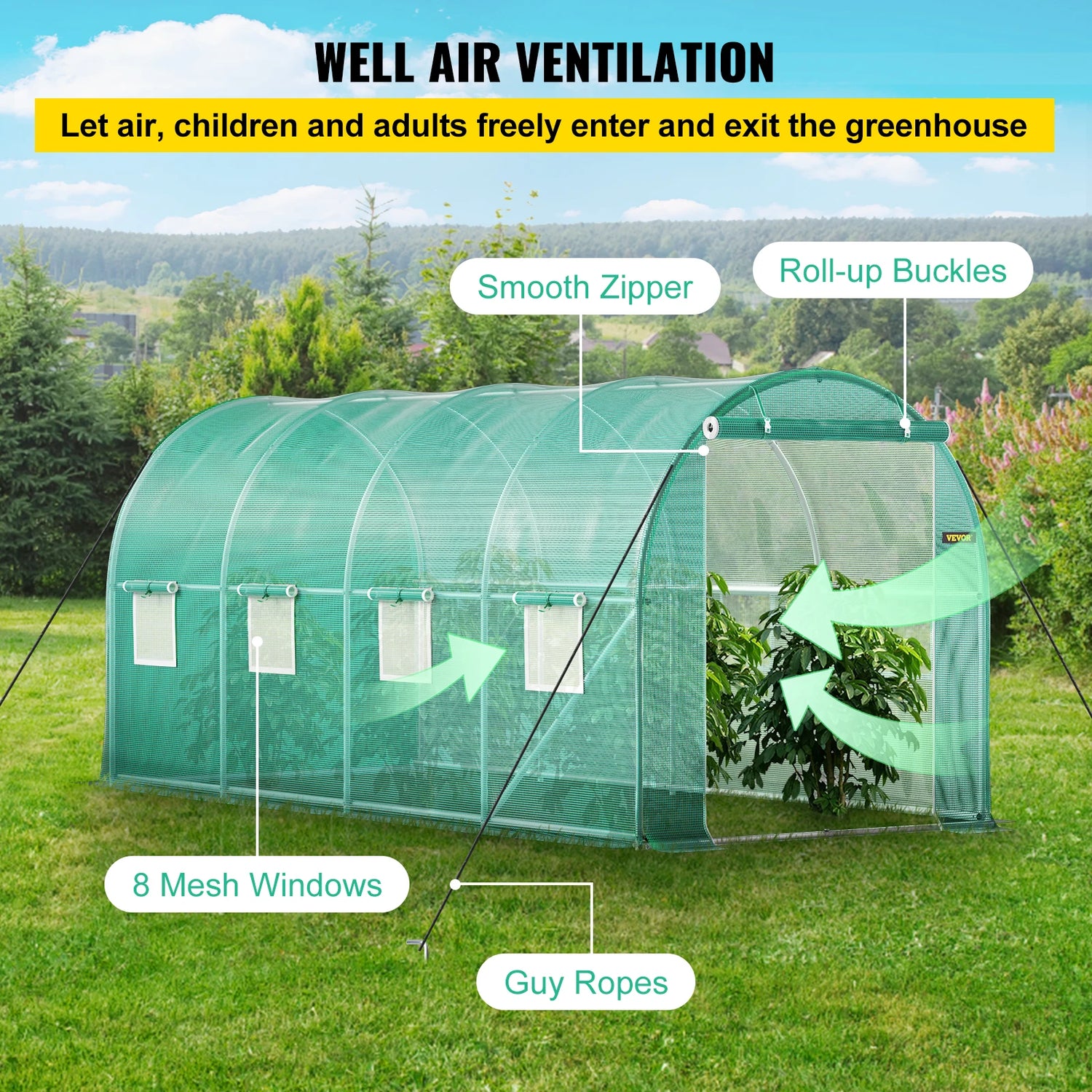 VEVOR Walk-in Tunnel Greenhouse Portable Green Plant Hot House with Galvanized Frame &amp; Waterproof Cover Protect Gardening Plants