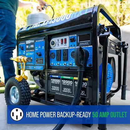 5500 duel fuel or 13000 Tri Fuel Gas Propane Natural Gas Portable Generator with CO Alert Black/Blue Remote Boot Portable Generators