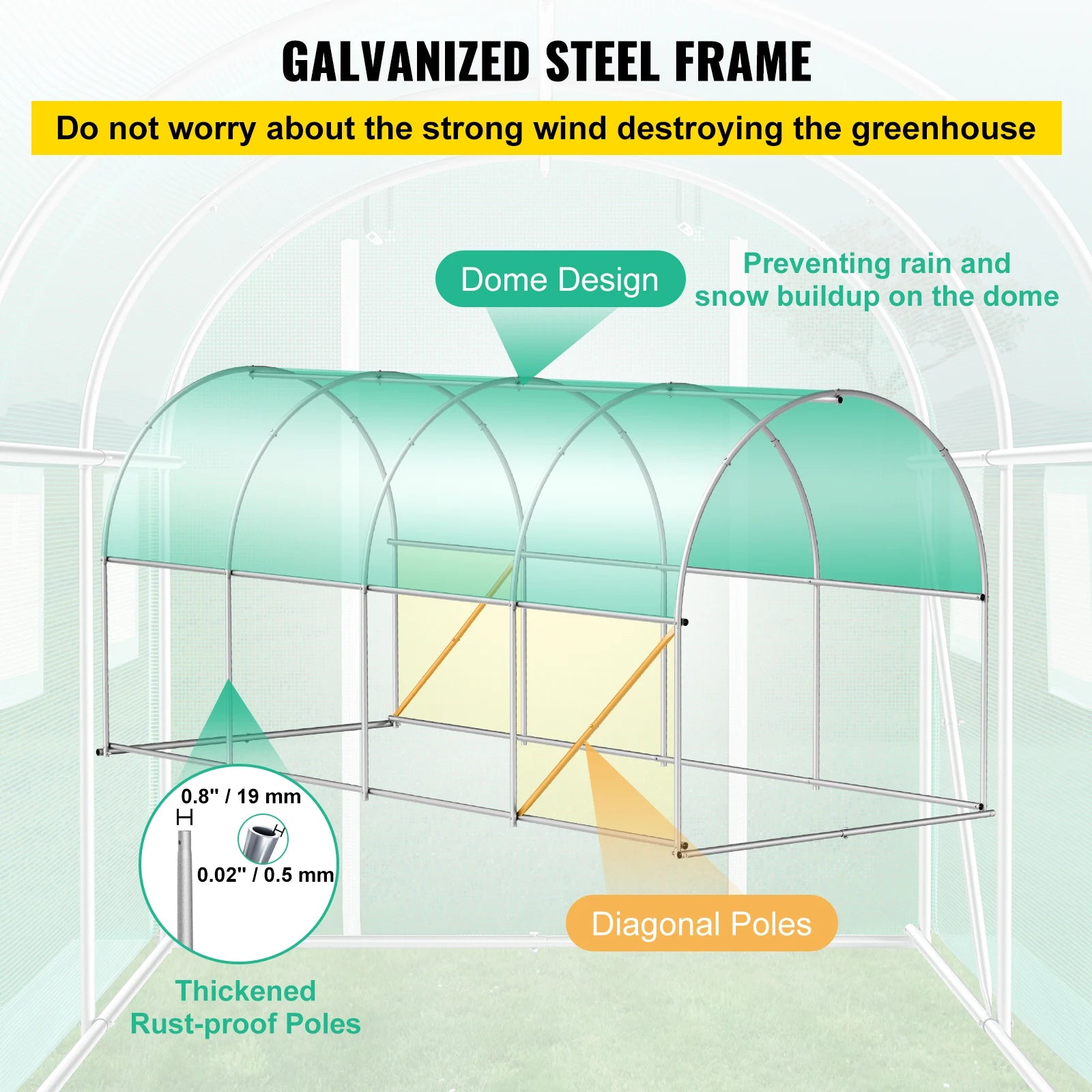 VEVOR Walk-in Tunnel Greenhouse Portable Green Plant Hot House with Galvanized Frame &amp; Waterproof Cover Protect Gardening Plants