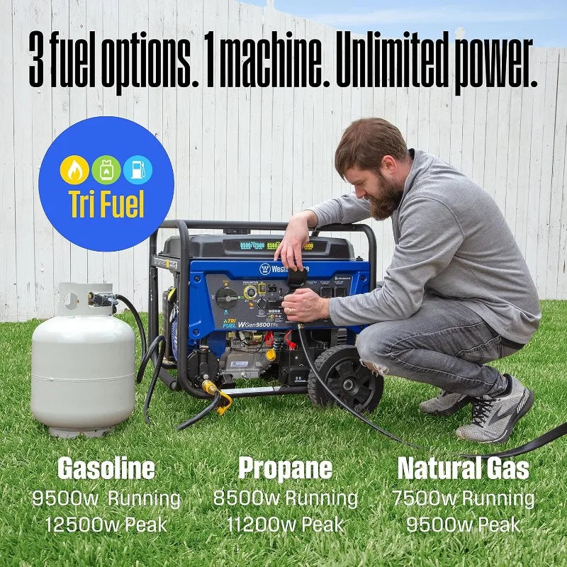 &quot;Ultimate Power Solution: 12500 Peak Watt Tri-Fuel Portable Generator with Remote Start&quot;