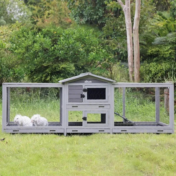 Aivituvin Rabbit Hutch 93.7&quot; Large Indoor &amp; Outdoor Chicken Coop on Wheels Bunny/Guinea Pig Cage with 4 Deep No Leakage Pull Out