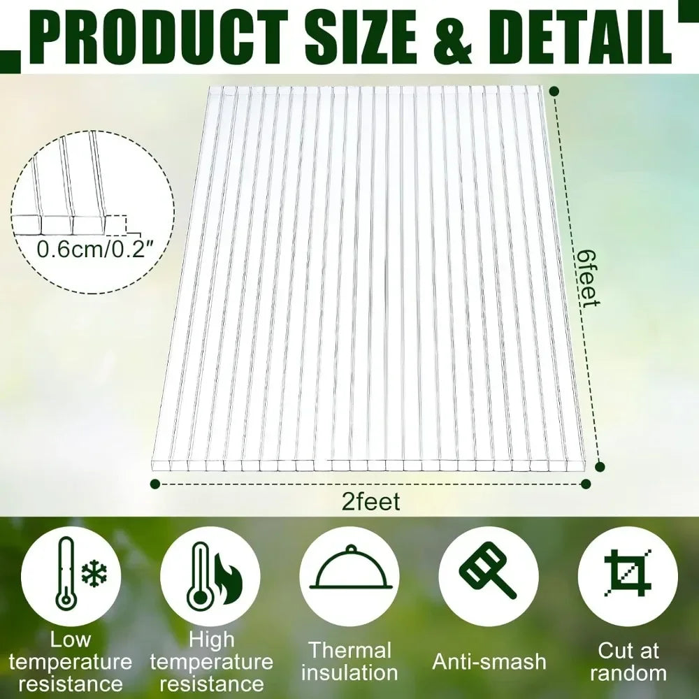 12 Pack Polycarbonate Greenhouse Panels Polycarbonate Sheets Twin-Wall Roof Panels Waterproof UV Protected Clear Corrugated